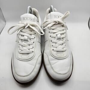 Tod’s Tabs Womens White Leather Brown Sole Casual Sneakers EU 38 US 7.5